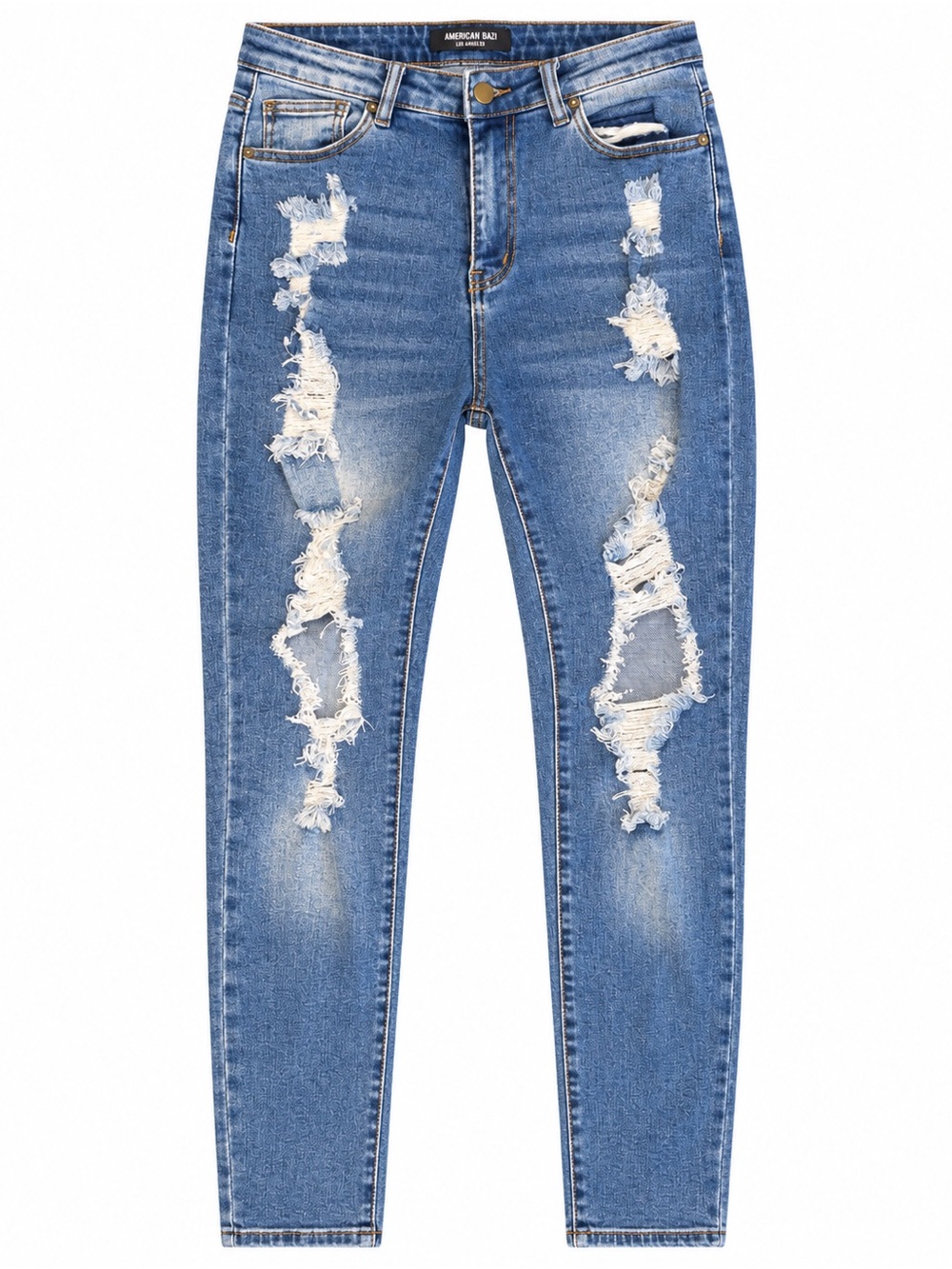 American Bazi Size 9 High Rise Distressed Skinny Jeans Medium Wash Ripped Denim